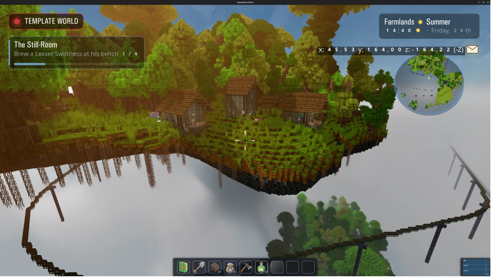 Automatia screenshot: A railway bridge winding past Hidden Respite