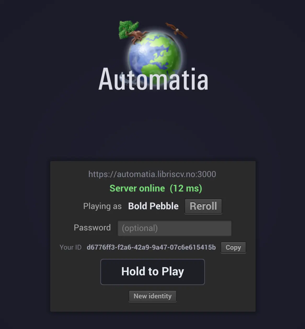 Automatia screenshot: A proper login screen
